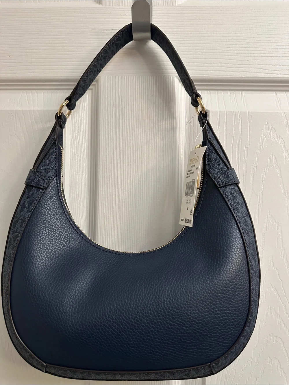 Michael Kors Navy Pebbled Leather Hobo with Gold-Tone Accents